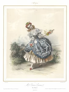 Adèle-Louise-Pauline Leroux (19 de agosto de 1809 - 5 de febrero de 1891) fue una bailarina francesa del Romanticismo del siglo XIX y miembro del Ballet de la Ópera de París. Solía participar en giras internacionales completas. Bailó regularmente en Londres entre 1824 y 1833, presentándose ante la joven princesa Victoria, quien pintó retratos de Leroux en acuarela. Fuente: Wikipedia