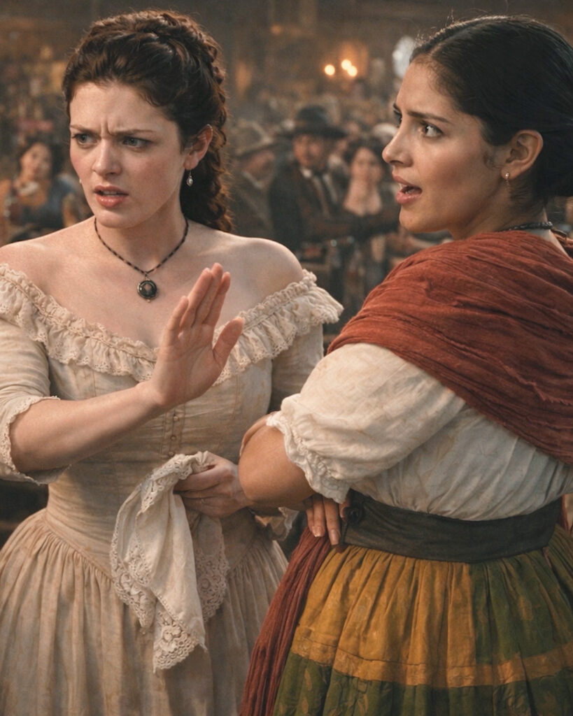 CORA: La señora Crescencia se lo debería pedir y ofrecer a cambio la cabeza del traidor. CRESCENCIA: ¿Entregar a Santiago? ¡Antes muerta! CORA: ¡De hambre!