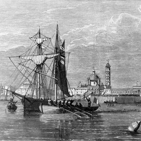 Ilustración de Veracruz, México, principal puerto del Golfo, publicada en Harper's Weekly el 10 de agosto de 1867.